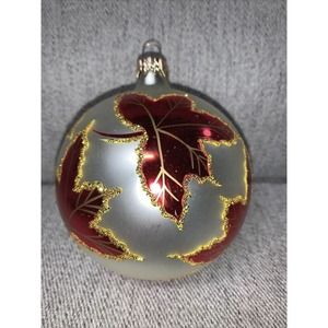 Christopher Radko "Maple Leaves" Glass Ball Christmas Ornament 4" White Red RARE